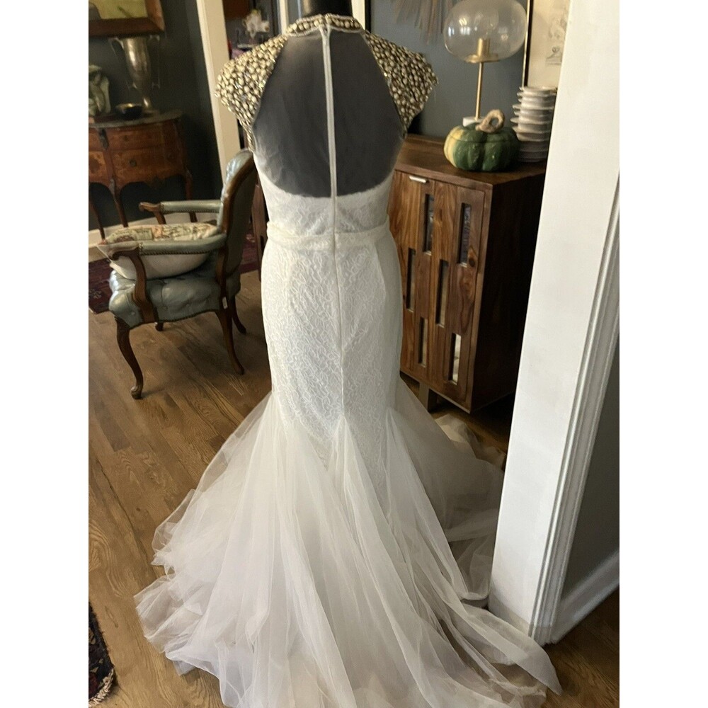 STUNNING CAMILLE LA VIE Heavily Beaded White Mermaid WEDDING GOWN SZ 10 DRESS - Picture 10 of 16